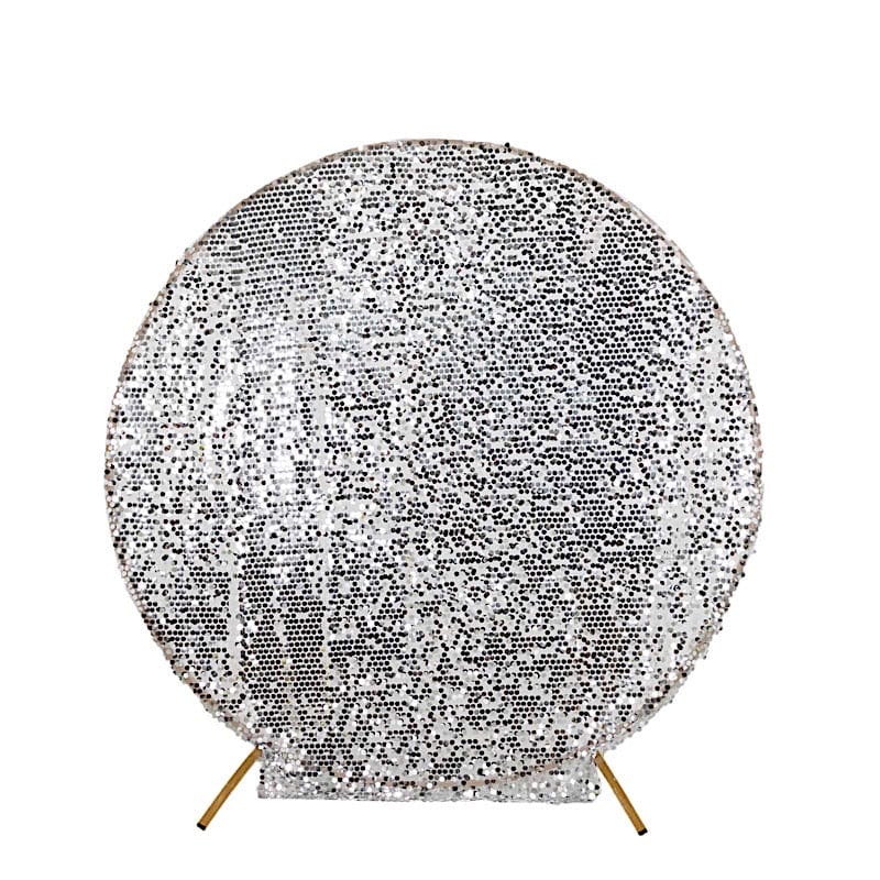7.5 ft Sparkly Big Payette Sequin Backdrop Stand Cover BKDP_STNDCIR1_71S_SILV