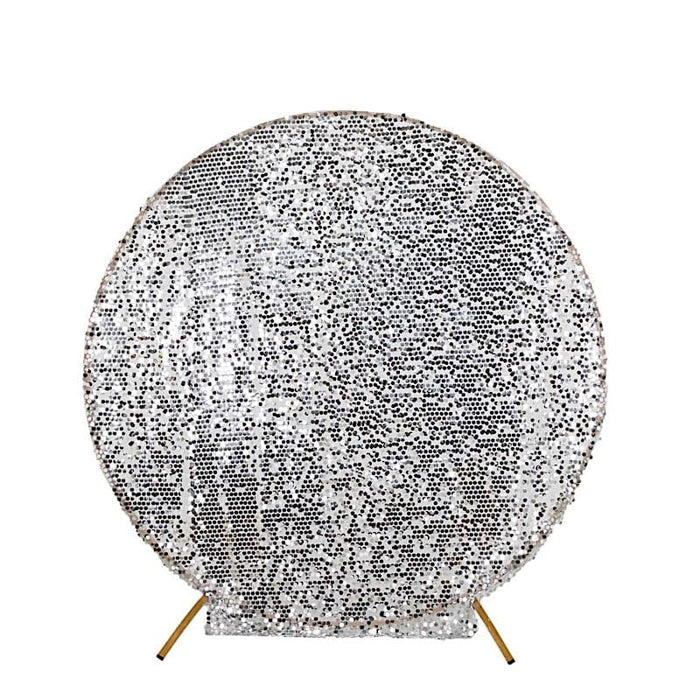 7.5 ft Sparkly Big Payette Sequin Backdrop Stand Cover BKDP_STNDCIR1_71S_SILV