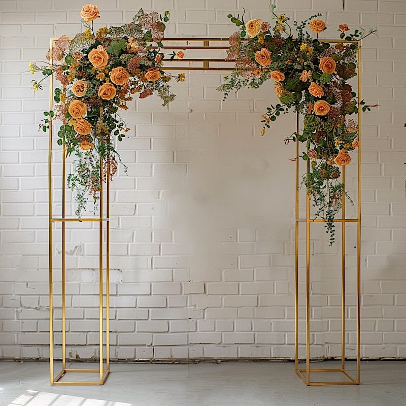 7.5 ft tall 3D Rectangular Metal Wedding Arch Backdrop Stand - Gold BKDP_STNDREC4_GOLD