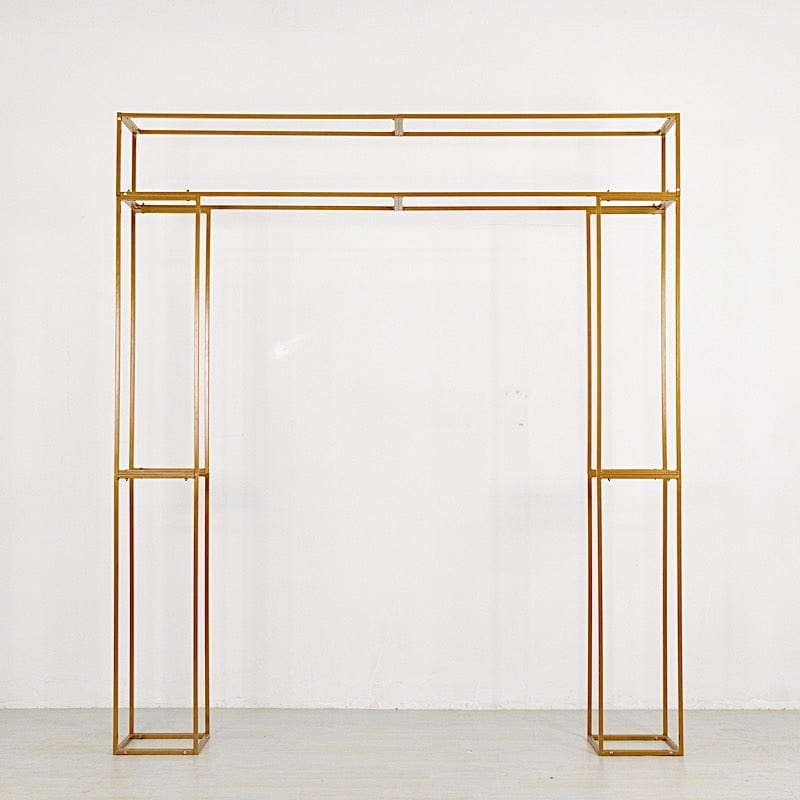 7.5 ft tall 3D Rectangular Metal Wedding Arch Backdrop Stand - Gold BKDP_STNDREC4_GOLD