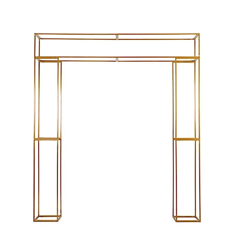 7.5 ft tall 3D Rectangular Metal Wedding Arch Backdrop Stand - Gold BKDP_STNDREC4_GOLD