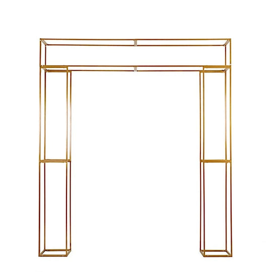 7.5 ft tall 3D Rectangular Metal Wedding Arch Backdrop Stand - Gold BKDP_STNDREC4_GOLD