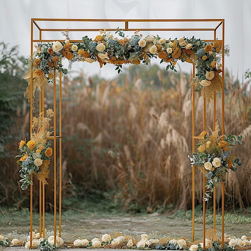 7.5 ft tall 3D Rectangular Metal Wedding Arch Backdrop Stand - Gold BKDP_STNDREC4_GOLD