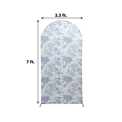 7 ft Fitted Chiara French Toile Floral Spandex Round Top Wedding Arch Backdrop Stand Cover - White
