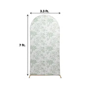 7 ft Fitted Chiara French Toile Floral Spandex Round Top Wedding Arch Backdrop Stand Cover - White