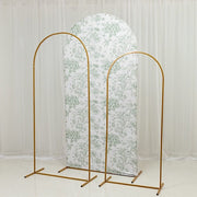 7 ft Fitted Chiara French Toile Floral Spandex Round Top Wedding Arch Backdrop Stand Cover - White