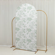 7 ft Fitted Chiara French Toile Floral Spandex Round Top Wedding Arch Backdrop Stand Cover - White