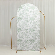 7 ft Fitted Chiara French Toile Floral Spandex Round Top Wedding Arch Backdrop Stand Cover - White