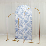 7 ft Fitted Chiara French Toile Floral Spandex Round Top Wedding Arch Backdrop Stand Cover - White