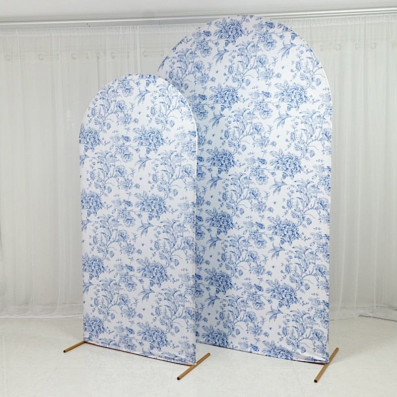 7 ft Fitted Chiara French Toile Floral Spandex Round Top Wedding Arch Backdrop Stand Cover - White