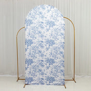 7 ft Fitted Chiara French Toile Floral Spandex Round Top Wedding Arch Backdrop Stand Cover - White