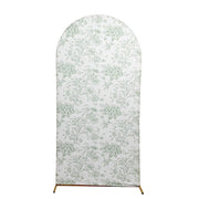 7 ft Fitted Chiara French Toile Floral Spandex Round Top Wedding Arch Backdrop Stand Cover - White IRON_STND06_SPX_FLORFT_L_DSG