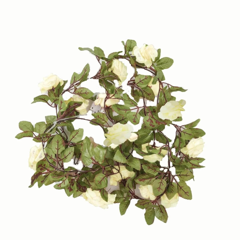 7 ft LED Roses with Leaves Garland Battery Operated Fairy Lights - Blush and Green LEDSTR_ARTI_006_WHT