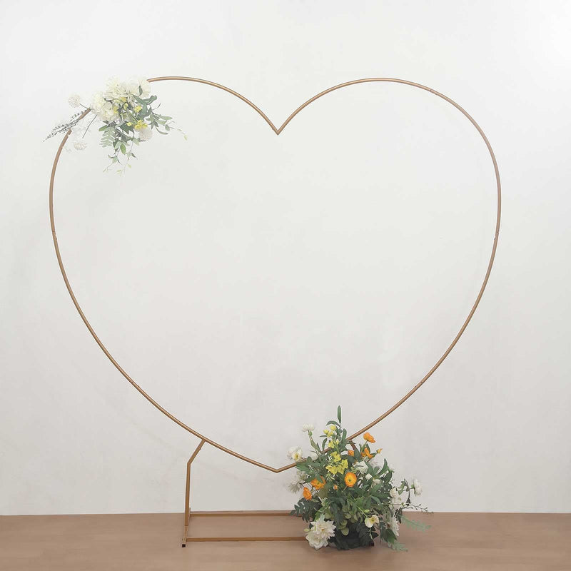 7 ft Metal Heart Shape Wedding Arch Photo Backdrop Stand - Gold BKDP_STNDHRT1_7_GOLD