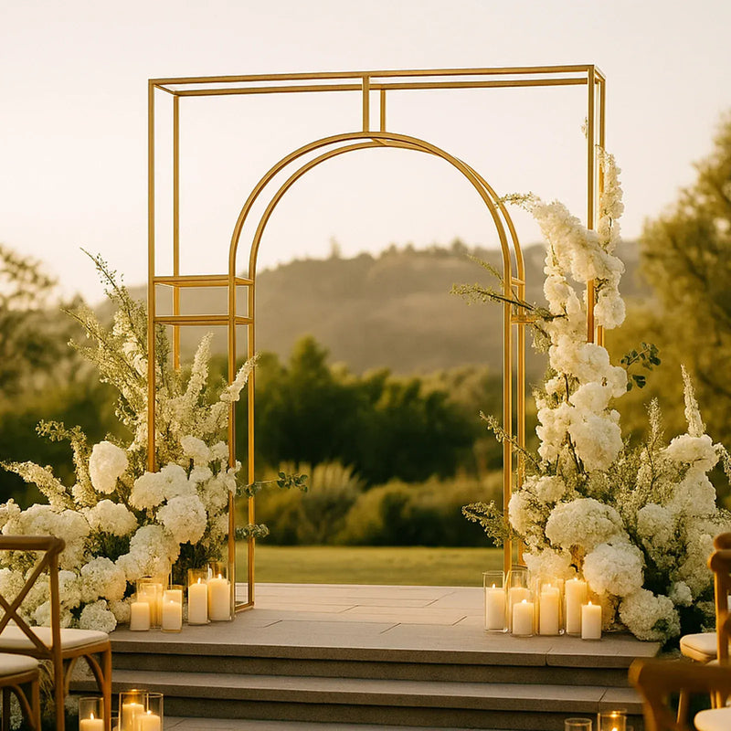 7 ft Metal Rectangular Wedding Arch in Arc de Triomphe Style - Gold BKDP_STND_TRIOM_6_GOLD