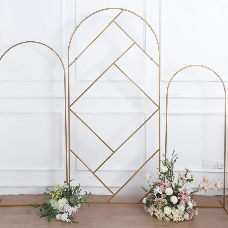7 ft Metal Round Top Geometric Wedding Backdrop Floor Stand - Gold IRON_STND06_GEO_GOLD