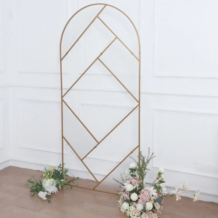 7 ft Metal Round Top Geometric Wedding Backdrop Floor Stand - Gold IRON_STND06_GEO_GOLD