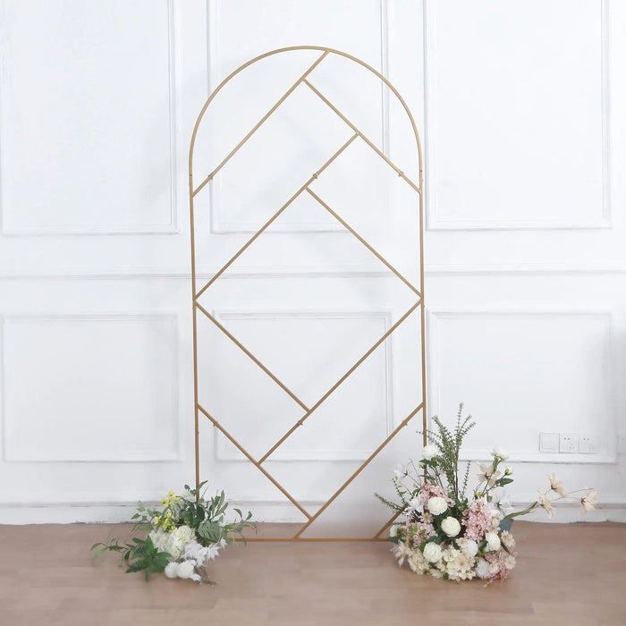 7 ft Metal Round Top Geometric Wedding Backdrop Floor Stand - Gold IRON_STND06_GEO_GOLD