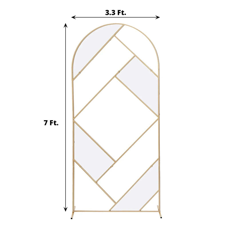7 ft Metal Round Top Geometric Wedding Backdrop Floor Stand - Gold IRON_STND06_GEO_GOLD