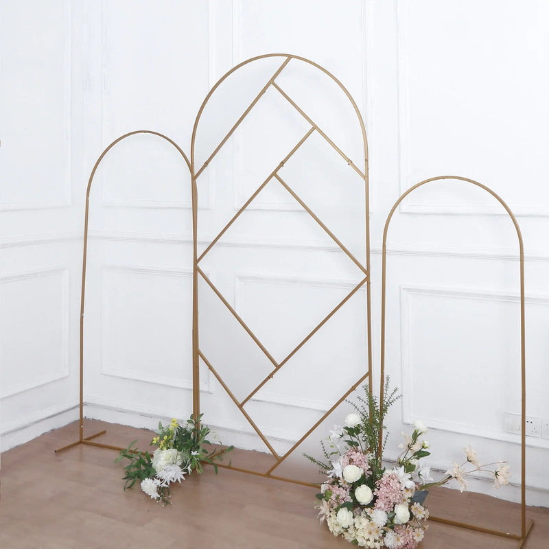 7 ft Metal Round Top Geometric Wedding Backdrop Floor Stand - Gold IRON_STND06_GEO_GOLD