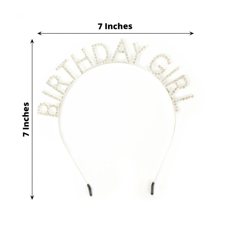 7" Metal with Rhinestones Birthday Girl Tiara Headband - Silver DRSSAC_CRWN_BDAY01_SILV