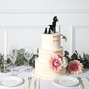 7" Silhouette of Bride Groom and Pet Dogs Acrylic Cake Toppers - Black CAKE_TOP_015_WED_01