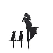 7" Silhouette of Bride Groom and Pet Dogs Acrylic Cake Toppers - Black CAKE_TOP_015_WED_01