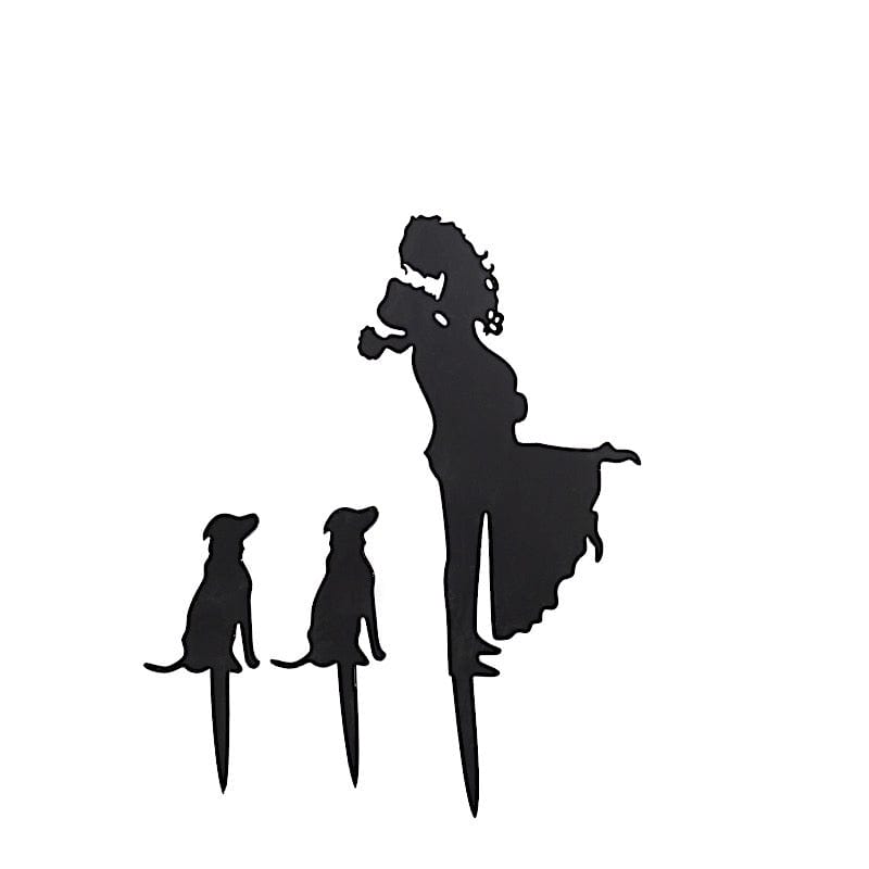 7" Silhouette of Bride Groom and Pet Dogs Acrylic Cake Toppers - Black CAKE_TOP_015_WED_01