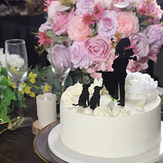 7" Silhouette of Bride Groom and Pet Dogs Acrylic Cake Toppers - Black CAKE_TOP_015_WED_01