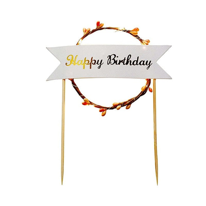 7" tall Happy Birthday LED Cake Topper - White and Brown CAKE_TOP_002_4_CLR