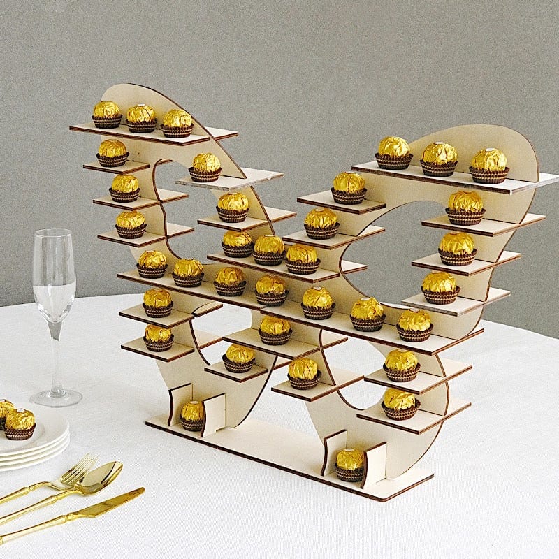7 Tier 25" Butterfly Shaped Wooden Dessert Display Stand - Natural CAKE_WOD023_16_NAT
