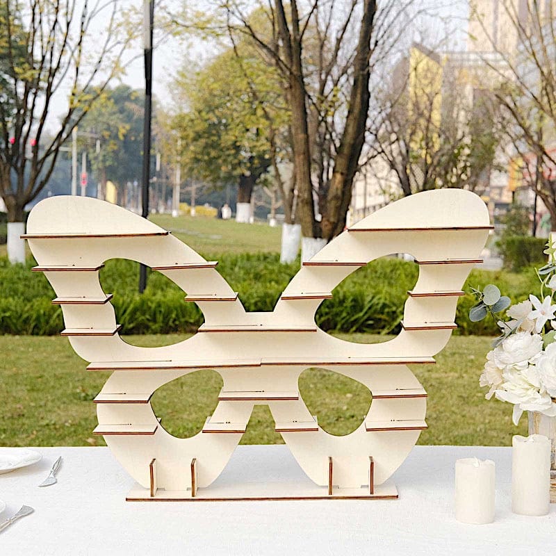 7 Tier 25" Butterfly Shaped Wooden Dessert Display Stand - Natural CAKE_WOD023_16_NAT