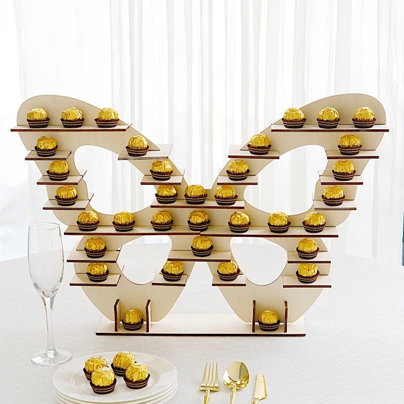 7 Tier 25" Butterfly Shaped Wooden Dessert Display Stand - Natural CAKE_WOD023_16_NAT