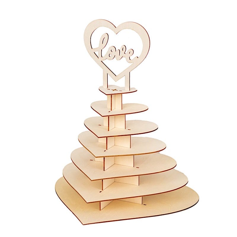 7-tier Wooden Heart Chocolate Display Stand with "Love" Topper - Natural CAKE_WOD017_15_NAT