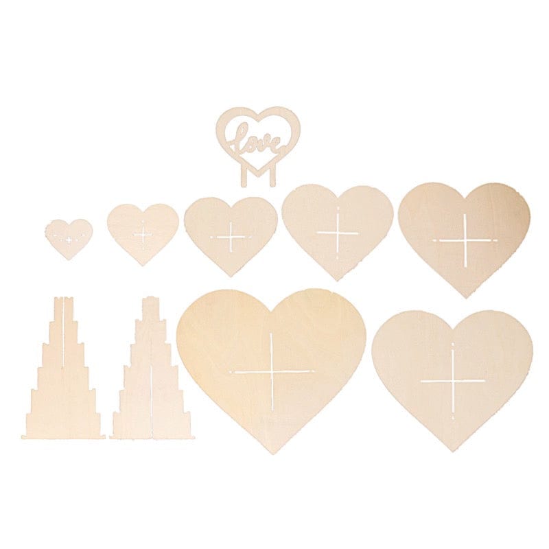 7-tier Wooden Heart Chocolate Display Stand with "Love" Topper - Natural CAKE_WOD017_15_NAT