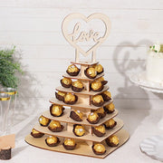 7-tier Wooden Heart Chocolate Display Stand with "Love" Topper - Natural CAKE_WOD017_15_NAT