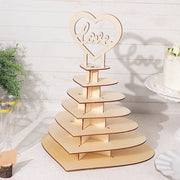 7-tier Wooden Heart Chocolate Display Stand with "Love" Topper - Natural CAKE_WOD017_15_NAT