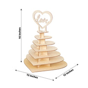 7-tier Wooden Heart Chocolate Display Stand with "Love" Topper - Natural CAKE_WOD017_15_NAT
