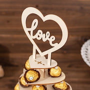 7-tier Wooden Heart Chocolate Display Stand with "Love" Topper - Natural CAKE_WOD017_15_NAT
