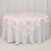 70" x 70" French Toile Pattern Polyester Square Tablecloth - White