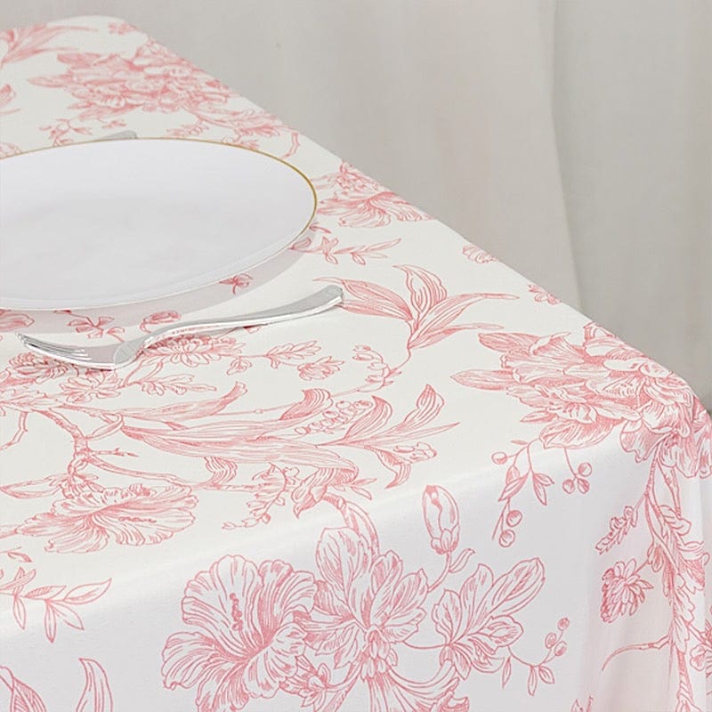 70" x 70" French Toile Pattern Polyester Square Tablecloth - White