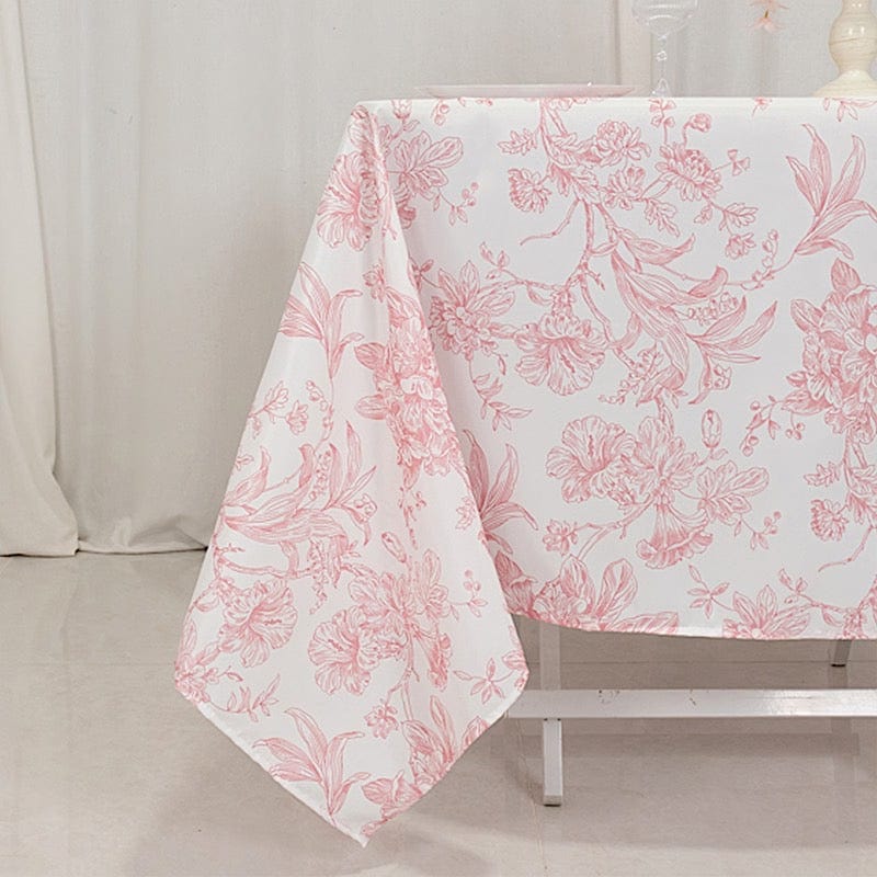 70" x 70" French Toile Pattern Polyester Square Tablecloth - White