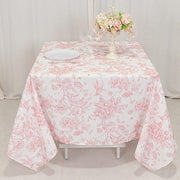 70" x 70" French Toile Pattern Polyester Square Tablecloth - White