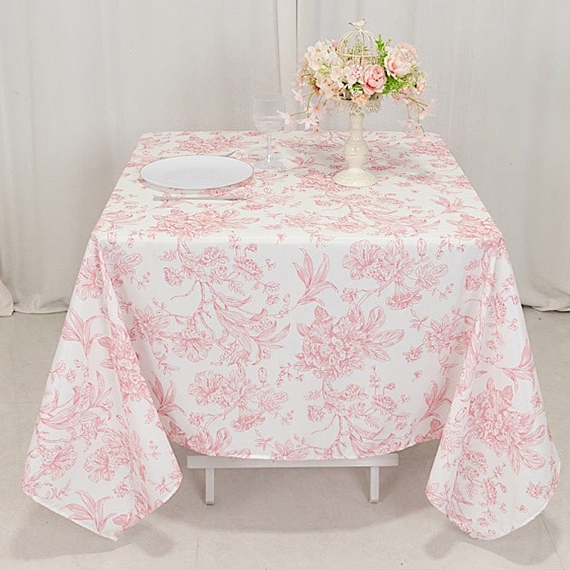 70" x 70" French Toile Pattern Polyester Square Tablecloth - White