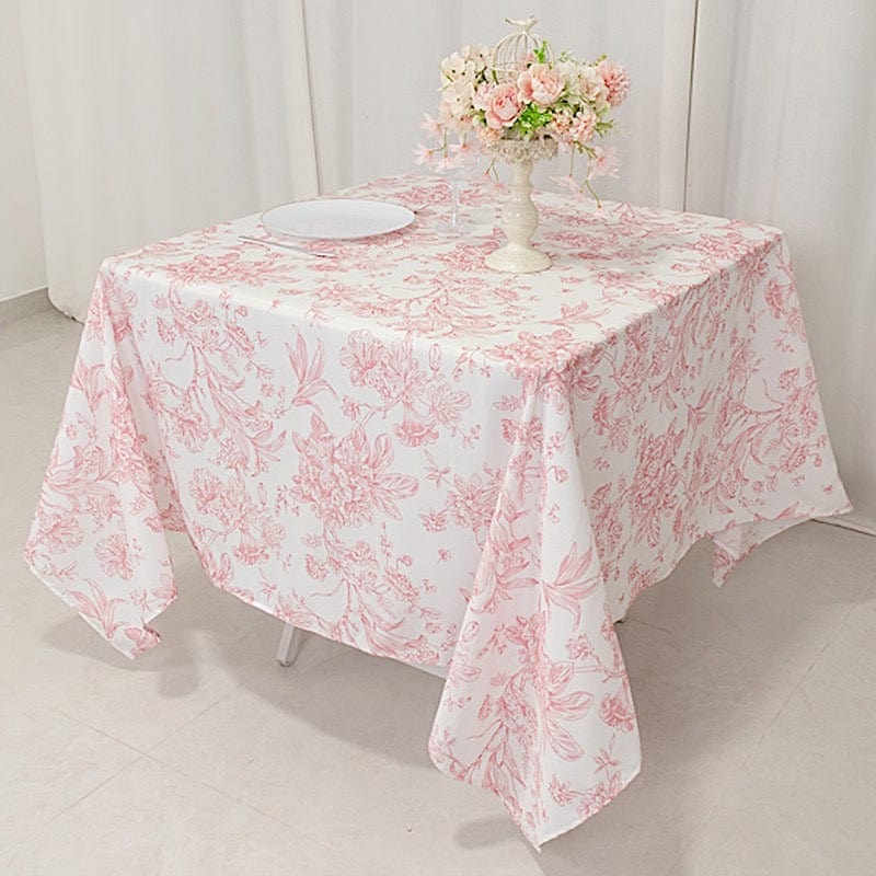 70" x 70" French Toile Pattern Polyester Square Tablecloth - White
