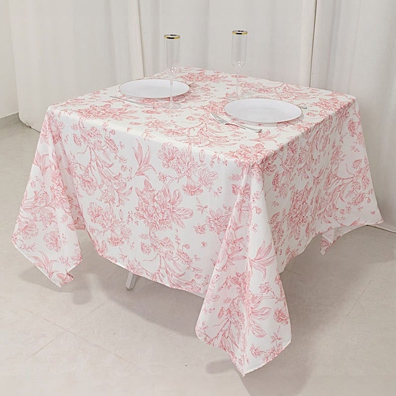 70" x 70" French Toile Pattern Polyester Square Tablecloth - White