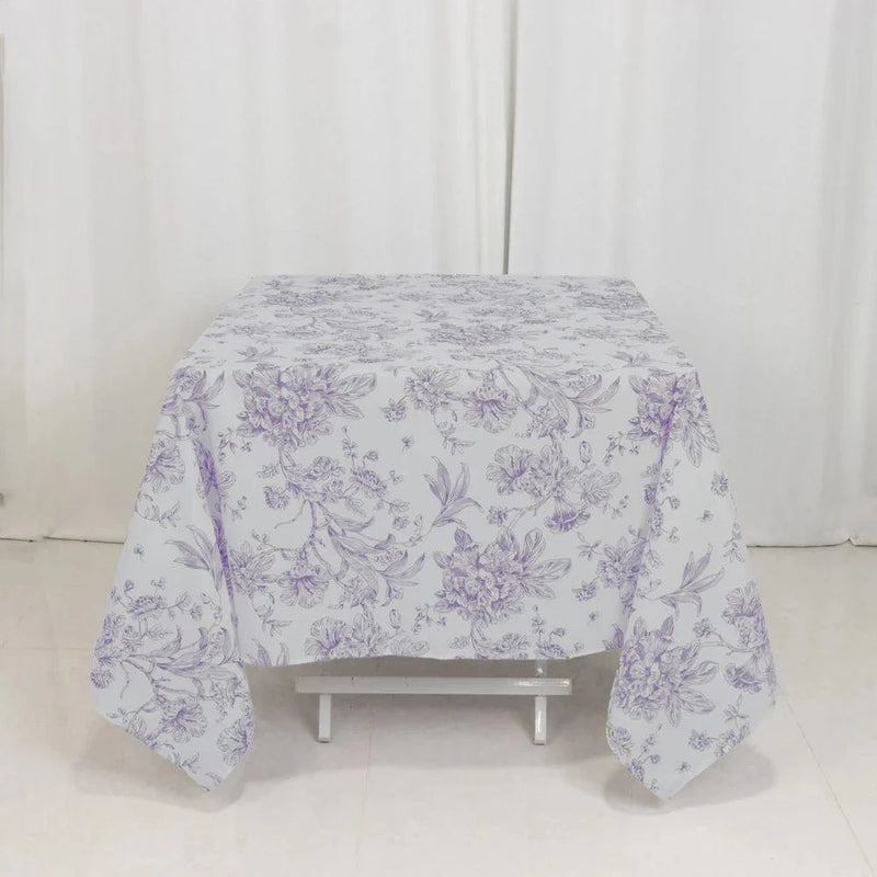 70" x 70" French Toile Pattern Polyester Square Tablecloth - White