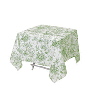70" x 70" French Toile Pattern Polyester Square Tablecloth - White