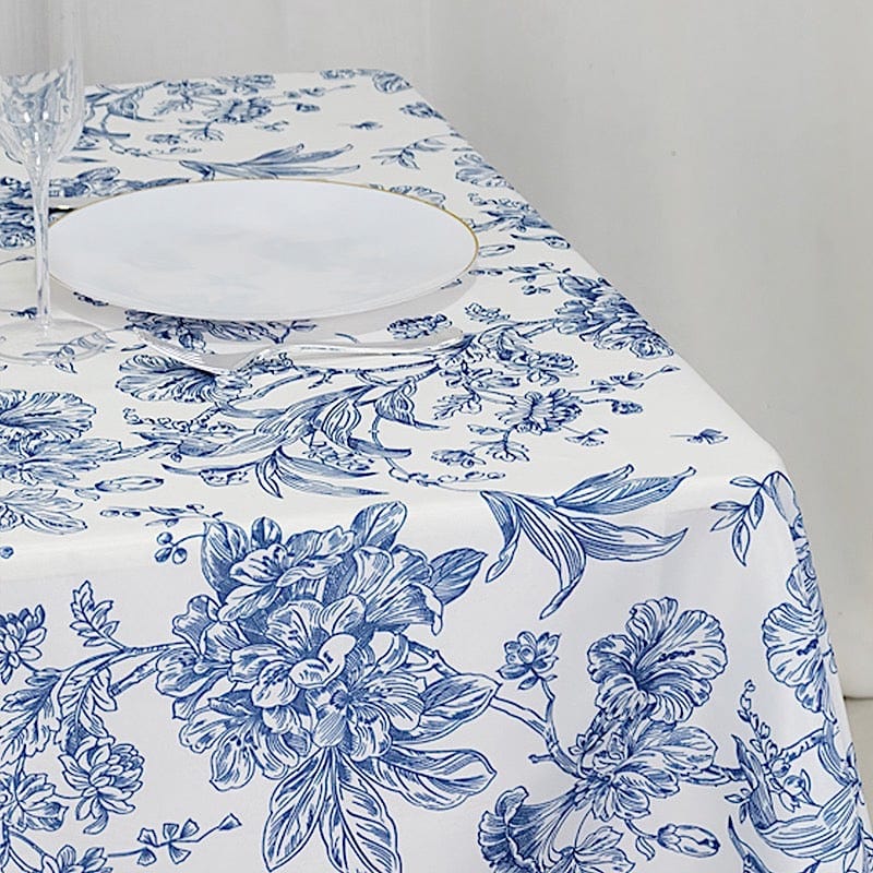 70" x 70" French Toile Pattern Polyester Square Tablecloth - White