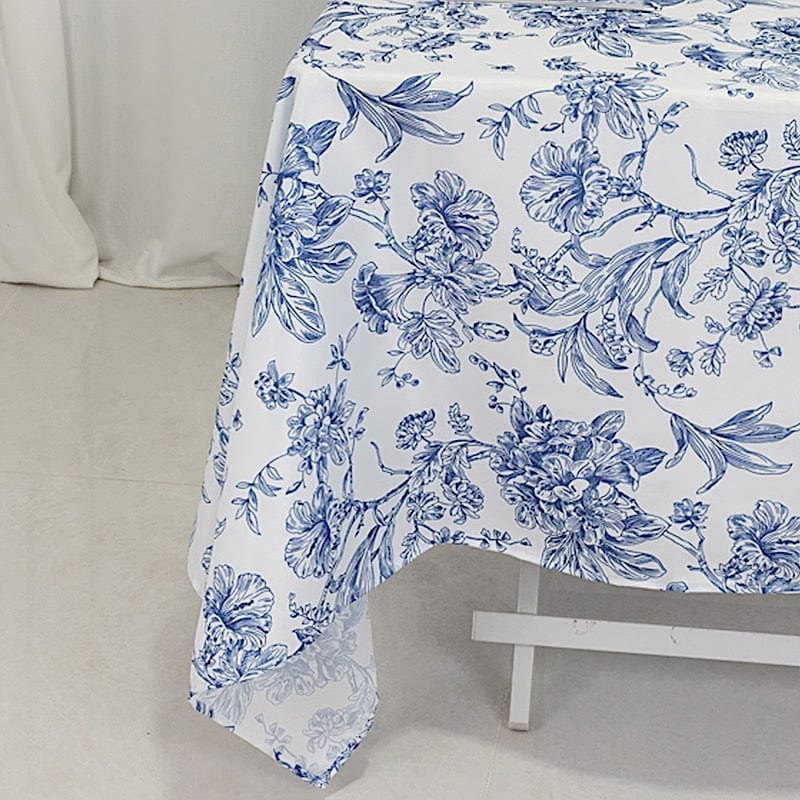 70" x 70" French Toile Pattern Polyester Square Tablecloth - White